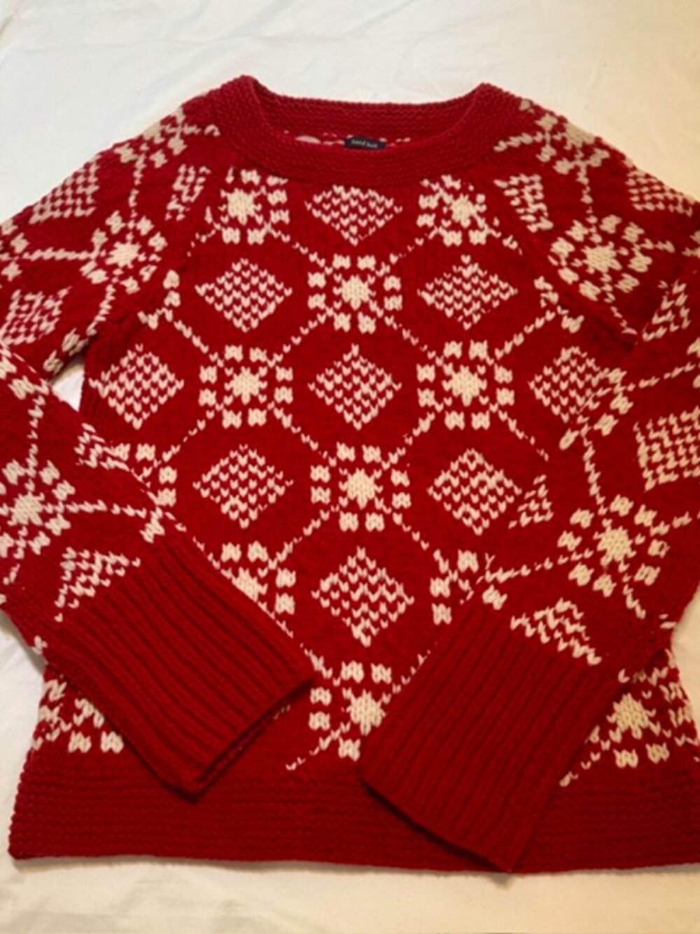 American Eagle Hand Knit Lambswool Fair Isle Sweater Red M Y2K